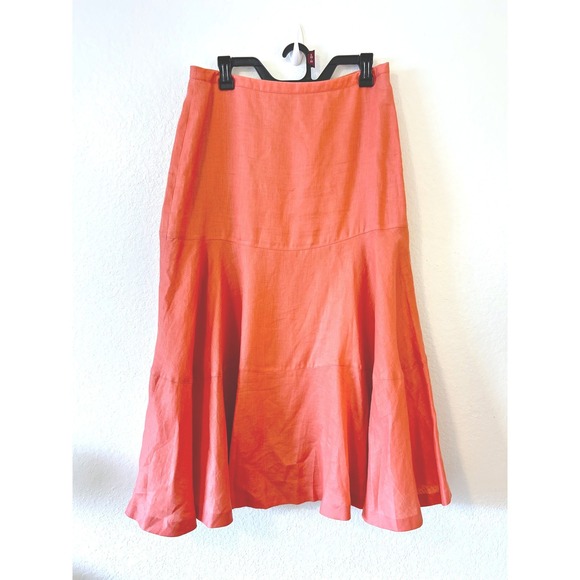 Rafaella Dresses & Skirts - Lagenlook Linen Boho Rafaella Coral 100% Linen Mermaid Midi Skirt Size‎ 10
